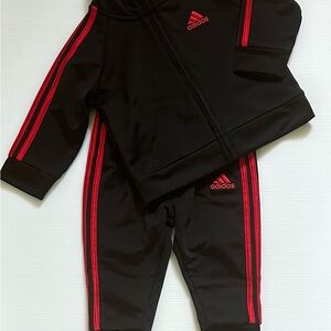 Adidas Kids Black Jogger Set with Red Stripes